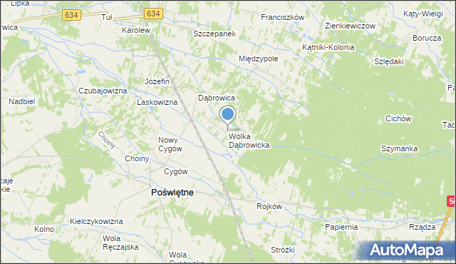 mapa Wólka Dąbrowicka, Wólka Dąbrowicka na mapie Targeo